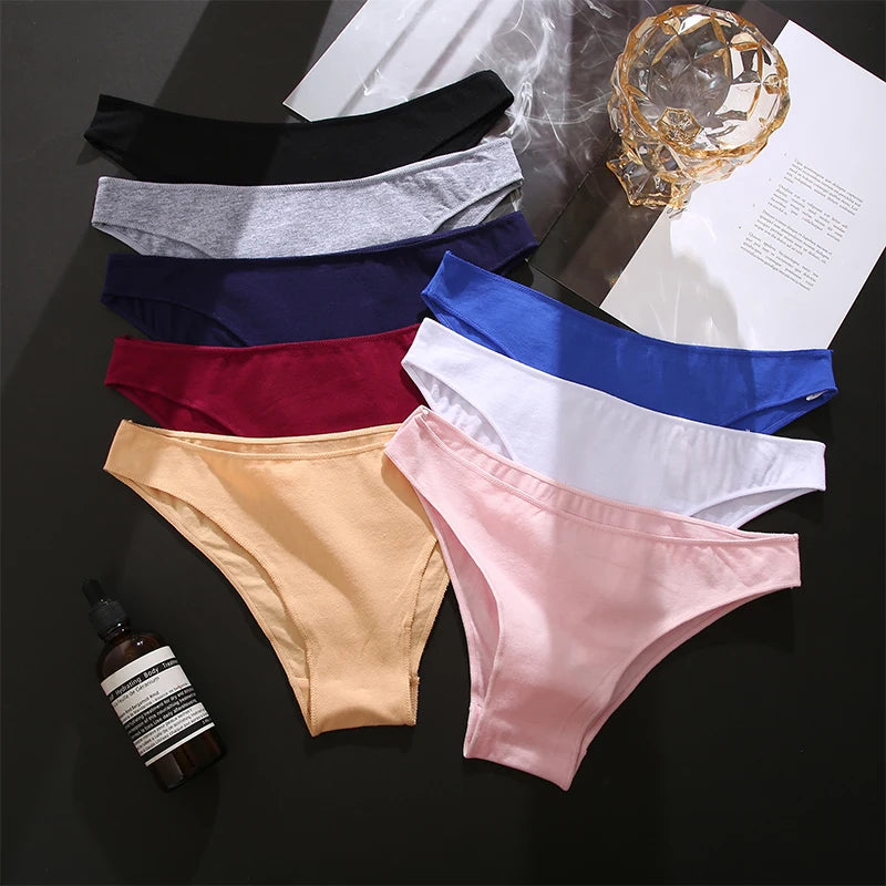 FINETOO-Conjunto de bragas de M-XXL para mujer, lencerÃa de algodón, ropa interior Sexy, 7 colores sólidos