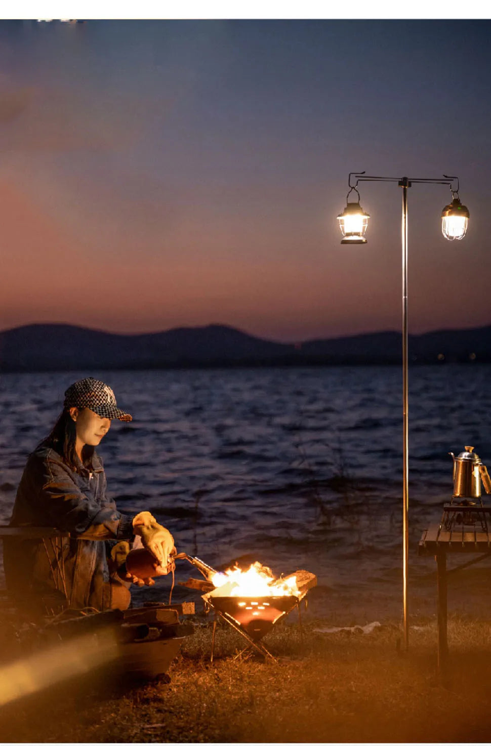 WESTTUNE-Soporte de lámpara de Camping con ganchos dobles, poste de lámpara plegable de aleación de aluminio, soporte de luz telescópico para exteriores, colgador de lámpara