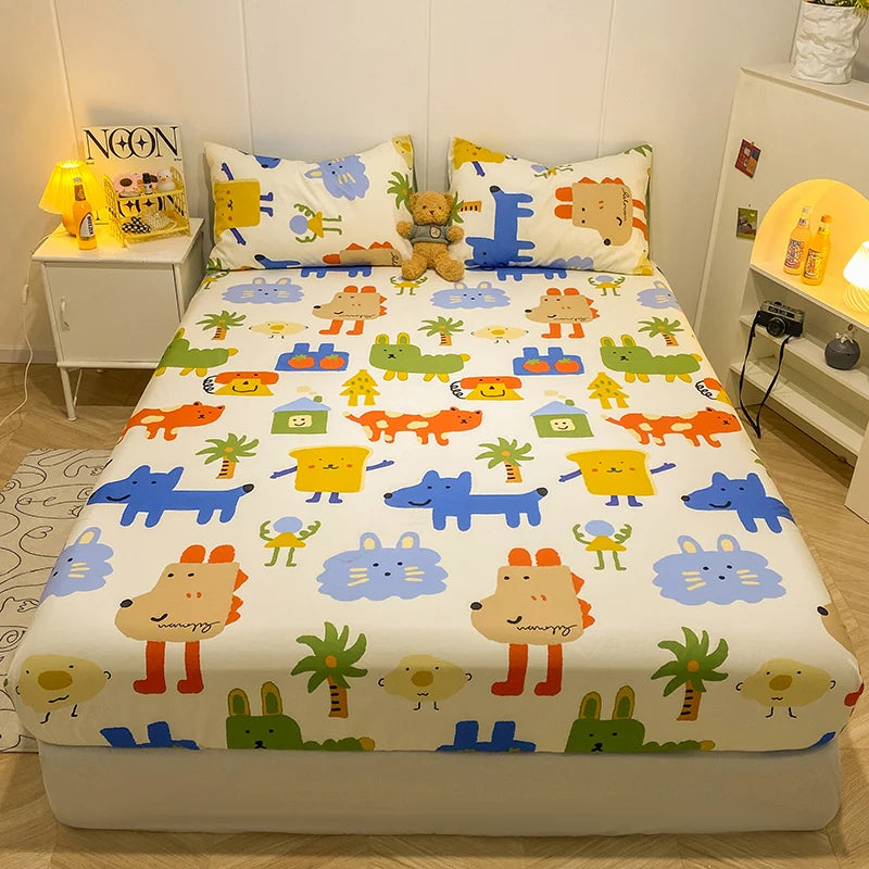 Bonenjoy-sábana bajera de algodón puro con estampado de dibujos animados de coche, funda de cama elástica, Sábana inferior individual, tamaño Queen, sin funda de almohada, 1 unidad