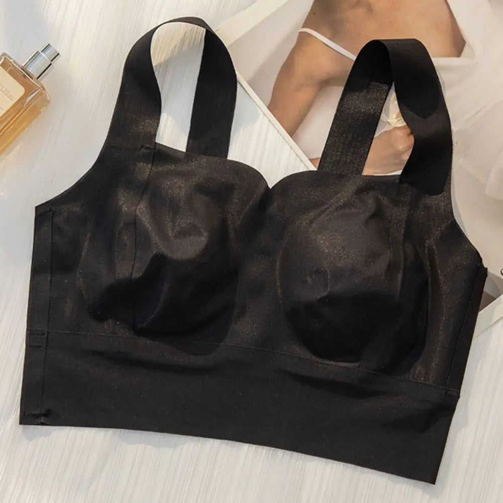 Sujetador ultrafino inalámbrico con escote en V profundo para mujer, sujetador sin costuras con pechos recogidos de seda helada, lencería de Copa grande, sujetadores push-up, regalos