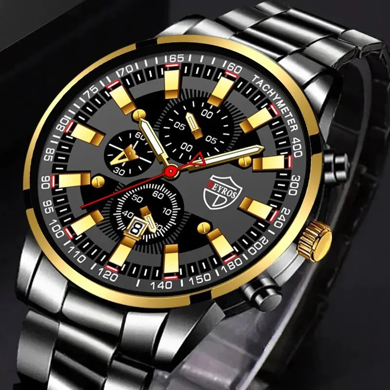 Reloj de cuarzo con banda de acero Digital con aguja dorada para hombre, informal, de lujo, con calendario, diseñado para hombres exitosos, clásico