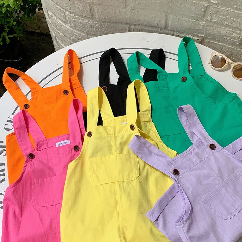 Lindo bebé niños general bebés y niñas pantalones casuales coreanos mono de disfraz de Color caramelo