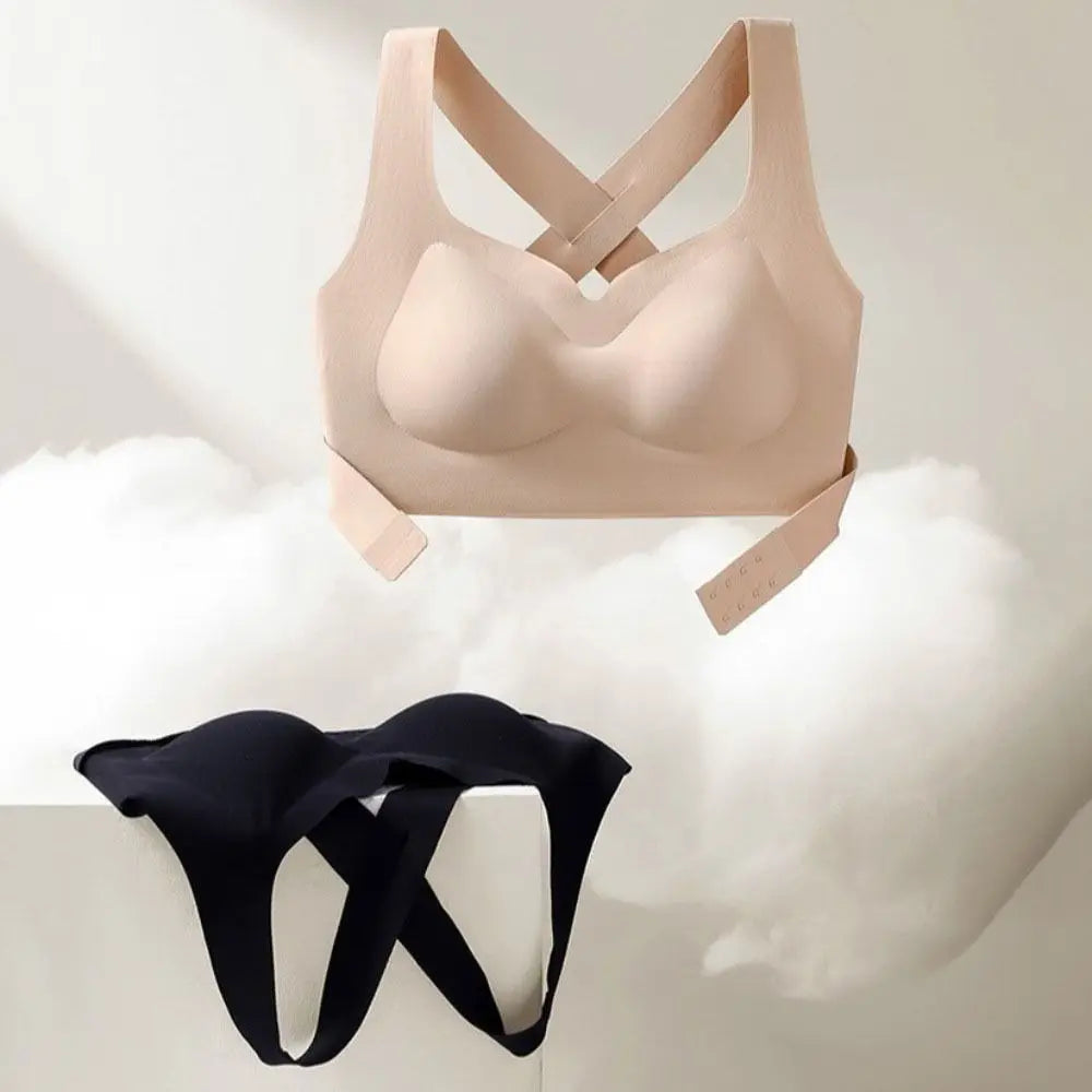 Sujetadores 2 en 1 sin costuras para mujer, ropa interior inalámbrica con hebilla frontal ajustable, Corrector de postura trasera, copa fina, sujetador antiflacidez