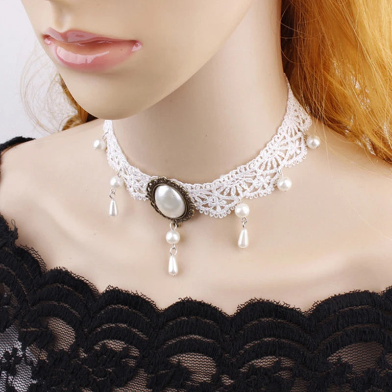 Nuevas gargantillas góticas sexis, gargantilla de cuello de encaje negro de cristal, collar Vintage victoriano para mujer, joyerÃa Steampunk