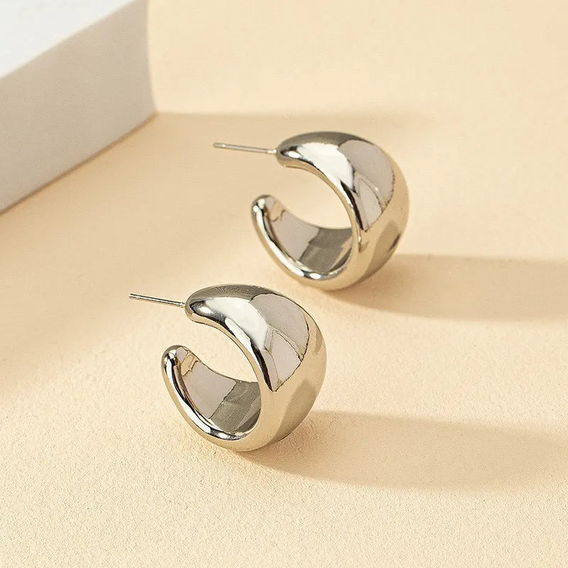 Pendientes de aro gruesos de Metal liso de acero inoxidable para mujer, aros redondos a la moda, pendientes llamativos, joyerÃa de moda 2024
