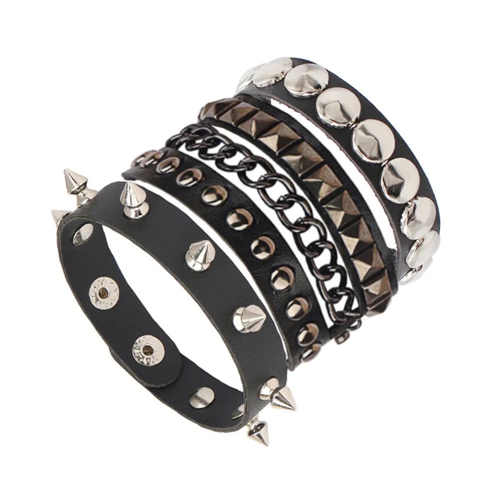 Pulsera Punk de cuero de los años 80 para hombres y mujeres, pulsera gótica Punk Rock, brazalete Unisex para accesorios de recuerdos de fiesta de Halloween