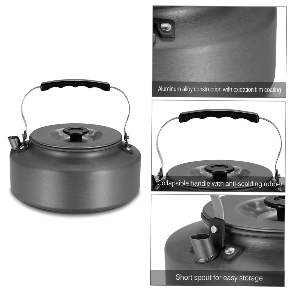 Tetera de agua portátil de 1,6l, tetera de agua, cafetera, tetera de té de aleación de aluminio para interiores, para acampar al aire libre, senderismo, Picnic