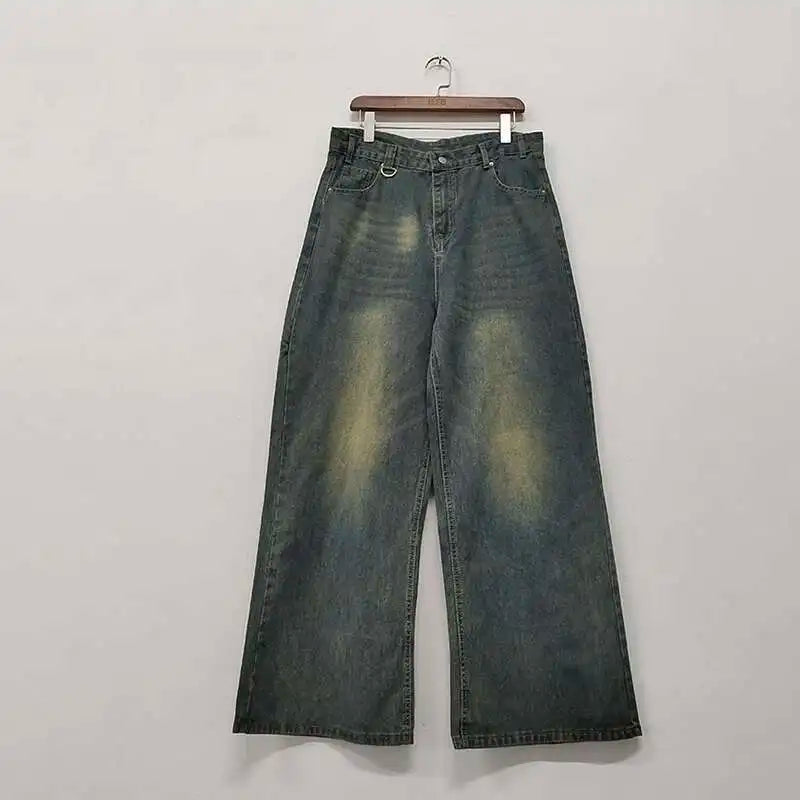 IEFB, pantalones vaqueros de verano para hombre, pantalones vaqueros lavados de color azul viejo para hombre, ropa informal recta para hombre, pantalones sueltos de pierna ancha, nueva moda 9C354
