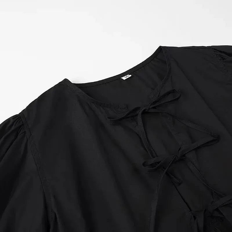 TRAF-Blusas con volantes para mujer, camisas y blusas con mangas abullonadas para mujer, Top corto fruncido blanco y negro, blusa fruncida para mujer 2024