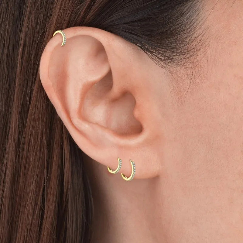Pendientes de aro pequeños de Plata de Ley 925 con circonita, Huggie, chapado en oro de 14 quilates, Piercing para cartílago, pendientes pequeños para mujeres y hombres