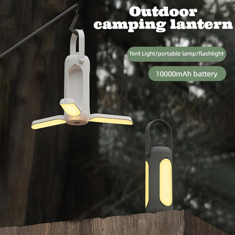 Linterna Multifuncional de Camping + Power Bank - 10000mAh Recargable USB-C, 3 Colores con Dimerización Continua, Panel Plegable & Cargador de Emergencia, para Camping/Senderismo