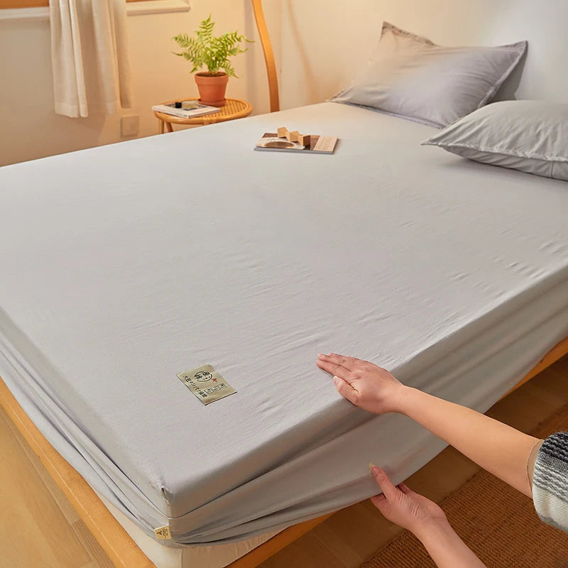 Sábana bajera de algodón 100% con banda elástica, Funda de colchón ajustable antideslizante de Color sólido para cama individual, doble, King y Queen