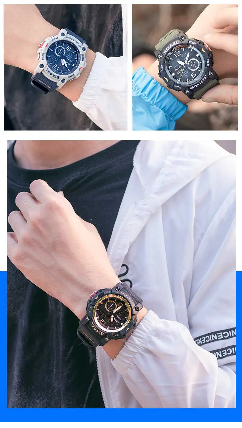 SMAEL-reloj deportivo militar para hombre, cronómetro con alarma, luz trasera Digital LED, pantalla de hora Dual, resistente al agua, 8007