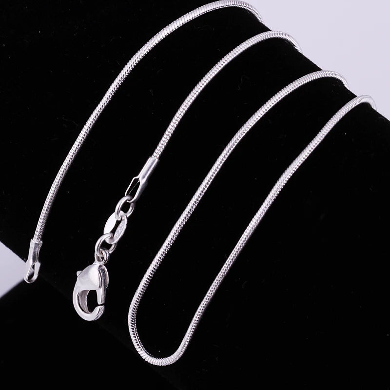 Lote de 10 Uds. De Plata de Ley 925, 16/18/20/22/24/26/28/30 pulgadas, collar de cadena de serpiente de 1mm para mujer y hombre, joyería de moda
