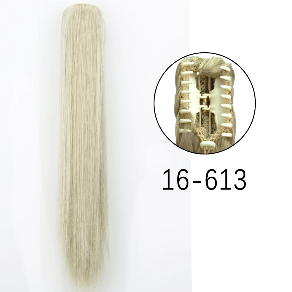 Extensiones de cabello de cola de caballo con Clip de garra larga y recta sintética, pieza de cabello de cola de caballo resistente al calor de 24 pulgadas para mujer, fiesta diaria