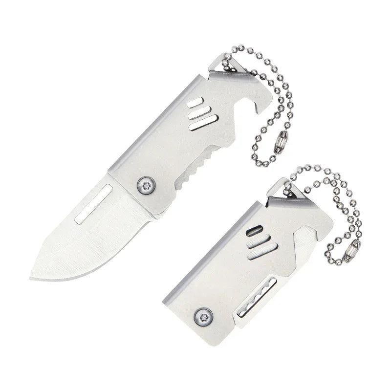 Mini cuchillo plegable de acero, cuchillo de supervivencia portátil para acampar, cuchillo plegable de bolsillo, llavero de autodefensa, colgante, 1 ud.
