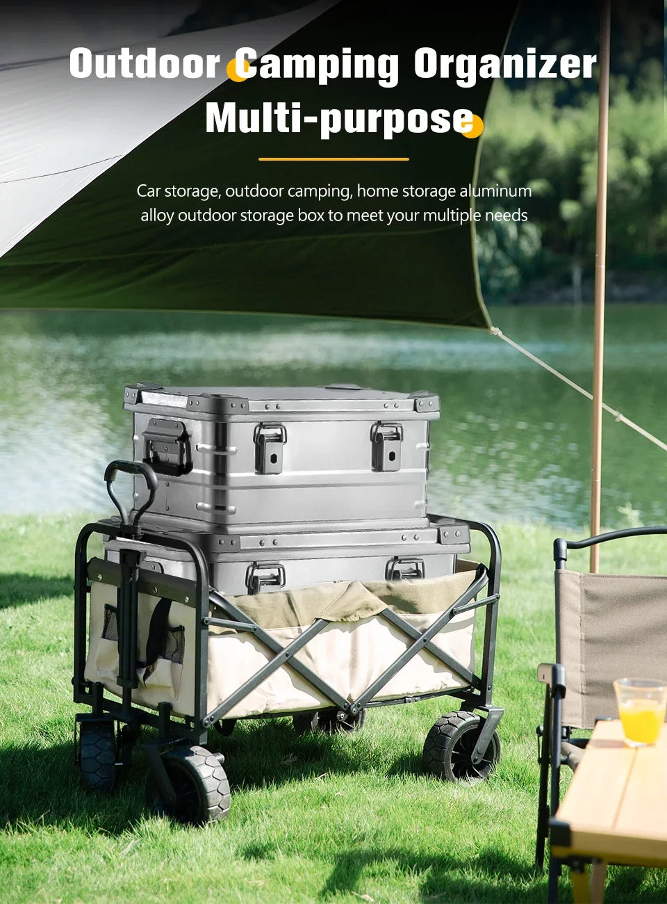 30-80L Camping Picnic viaje aleación de aluminio caja de gran capacidad accesorios bolsa de almacenamiento accesorios de senderismo almacenamiento al aire libre
