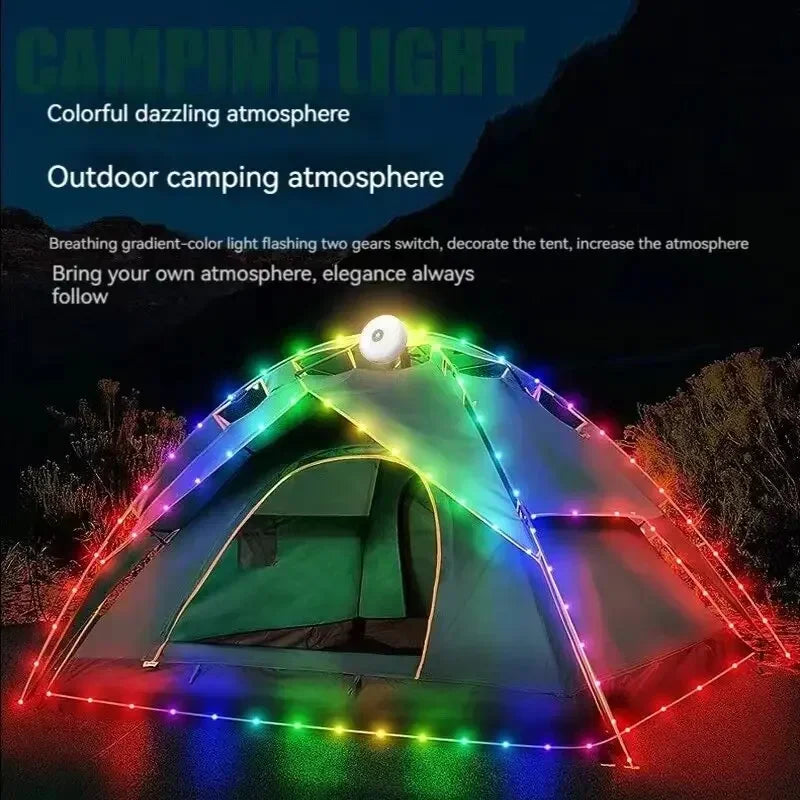 Luz de Camping 4 en 1, guirnalda de luces LED con carrete, lámpara de Camping USB para exteriores, luz LED nocturna reciclable para decoración de tienda de campaña y jardín