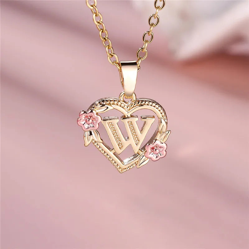Collar con colgante de flor y letra de A-Z para mujer, Color oro amarillo, joyerÃa de boda, regalo para mujer