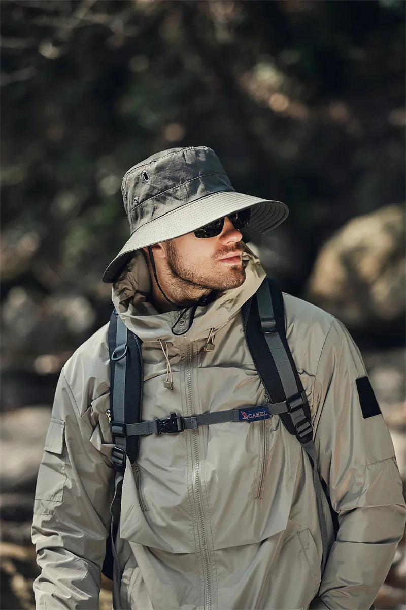 Sombrero de pescador de ala ancha y grande para hombre, gorra impermeable con protección UV para el sol, senderismo, pesca, escalada, sombreros de cubo de Safari de gran tamaño, verano