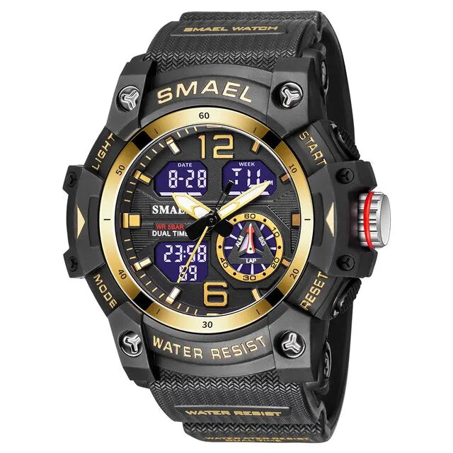 SMAEL-reloj deportivo militar para hombre, cronómetro con alarma, luz trasera Digital LED, pantalla de hora Dual, resistente al agua, 8007