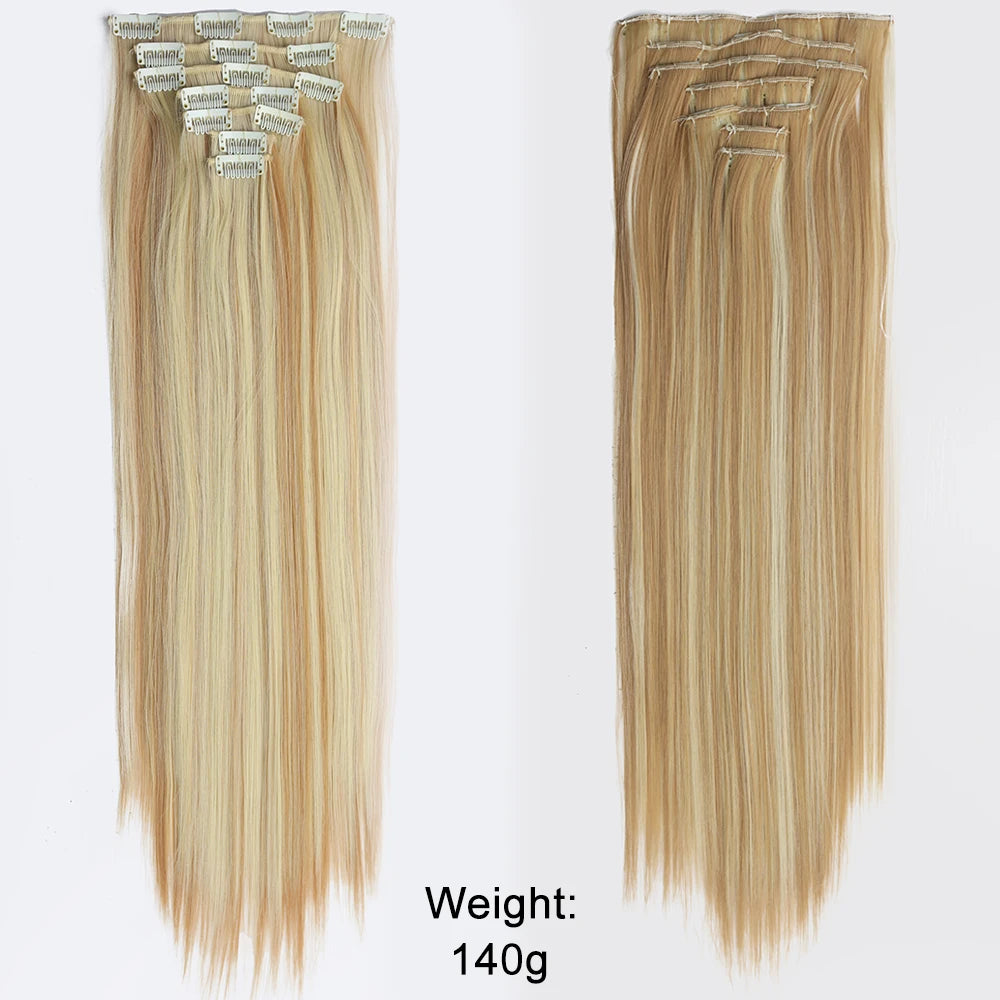 7 unids/set 16 Clips extensión de cabello negro largo liso pelo Natural Ombre peluca fibra resistente al calor para peinado de mujer