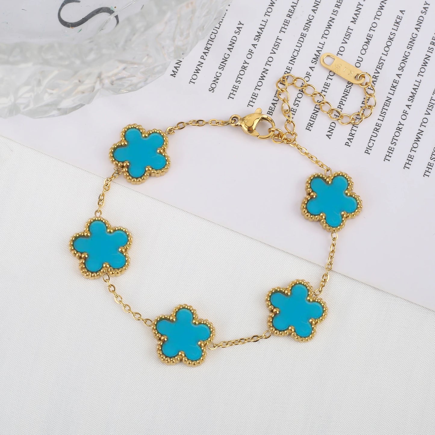 Pulsera clásica de acero inoxidable para mujer, brazalete ajustable de cinco flores, joyerÃa de fiesta a la moda, regalos de trébol
