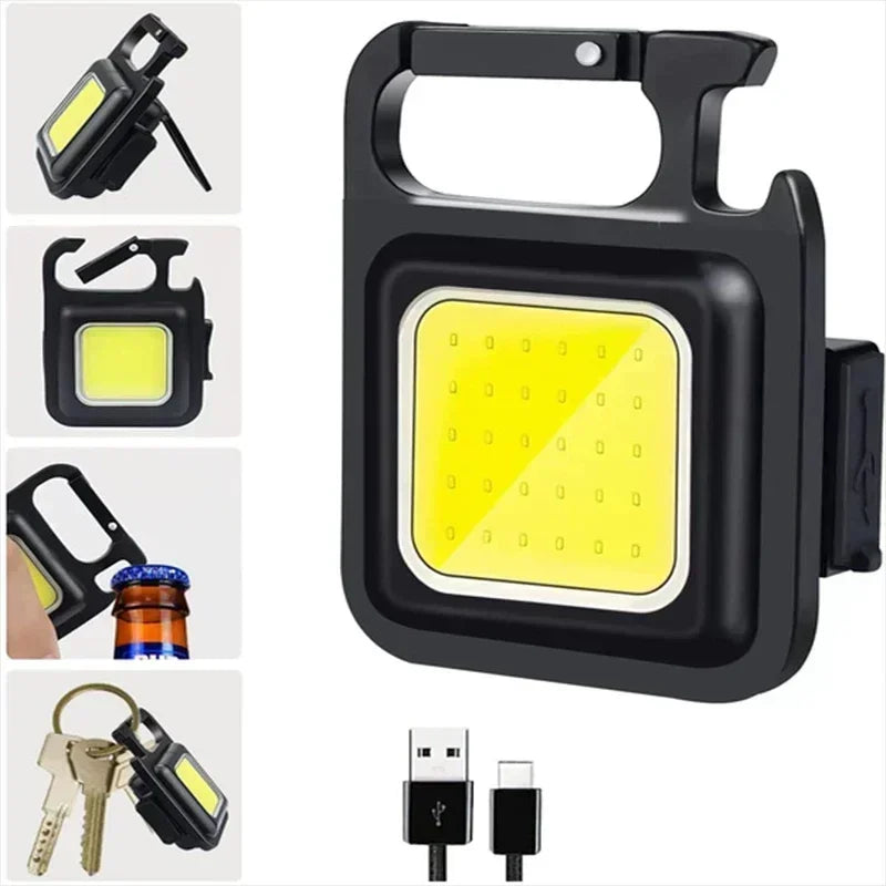 Llavero con luz Mini linterna multifuncional para acampar, LED recargable por USB, portátil, brillante, COB, Clip de bolsillo, linterna para trabajo al aire libre