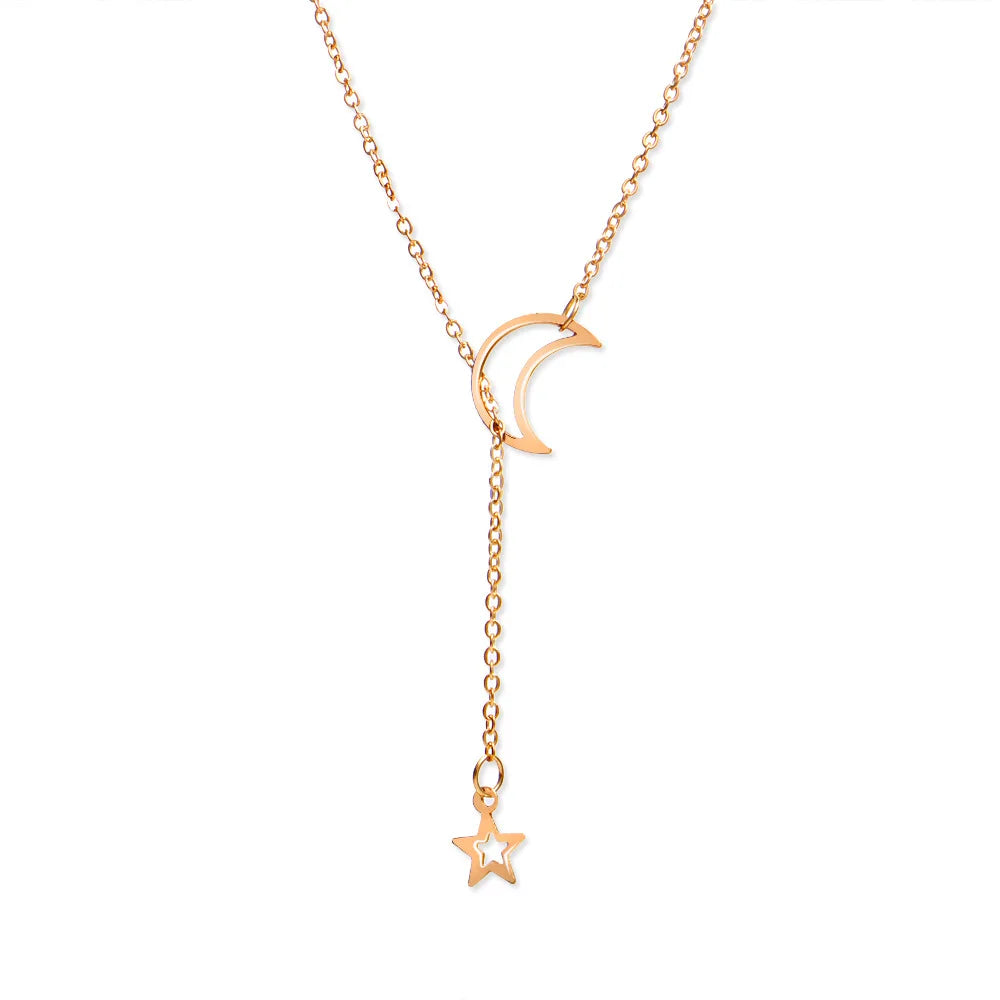 Nuevo Simple Luna estrella colgante gargantilla collar Simple Color oro aleación encanto cadena Collares collar para mujer joyerÃa de fiesta