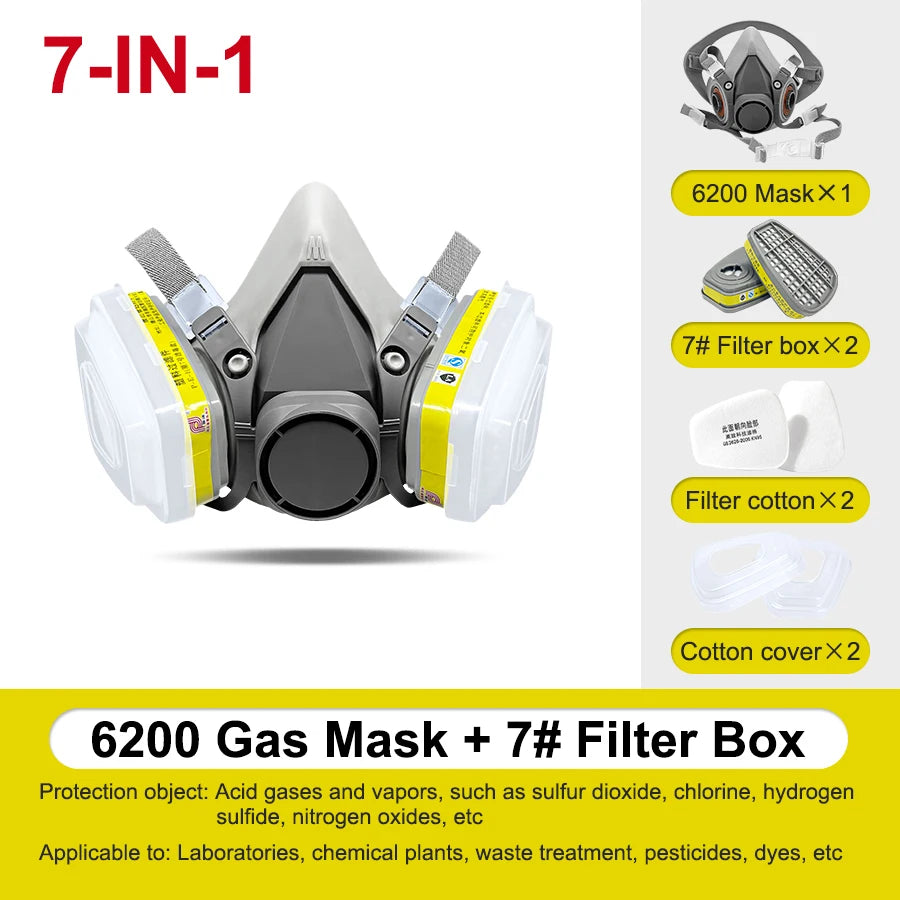Respirador facial completo reutilizable, máscara en aerosol 6200 para pulverización, pintura, pulido quÃÂmico, soldadura, protección para el trabajo de carpinterÃÂa