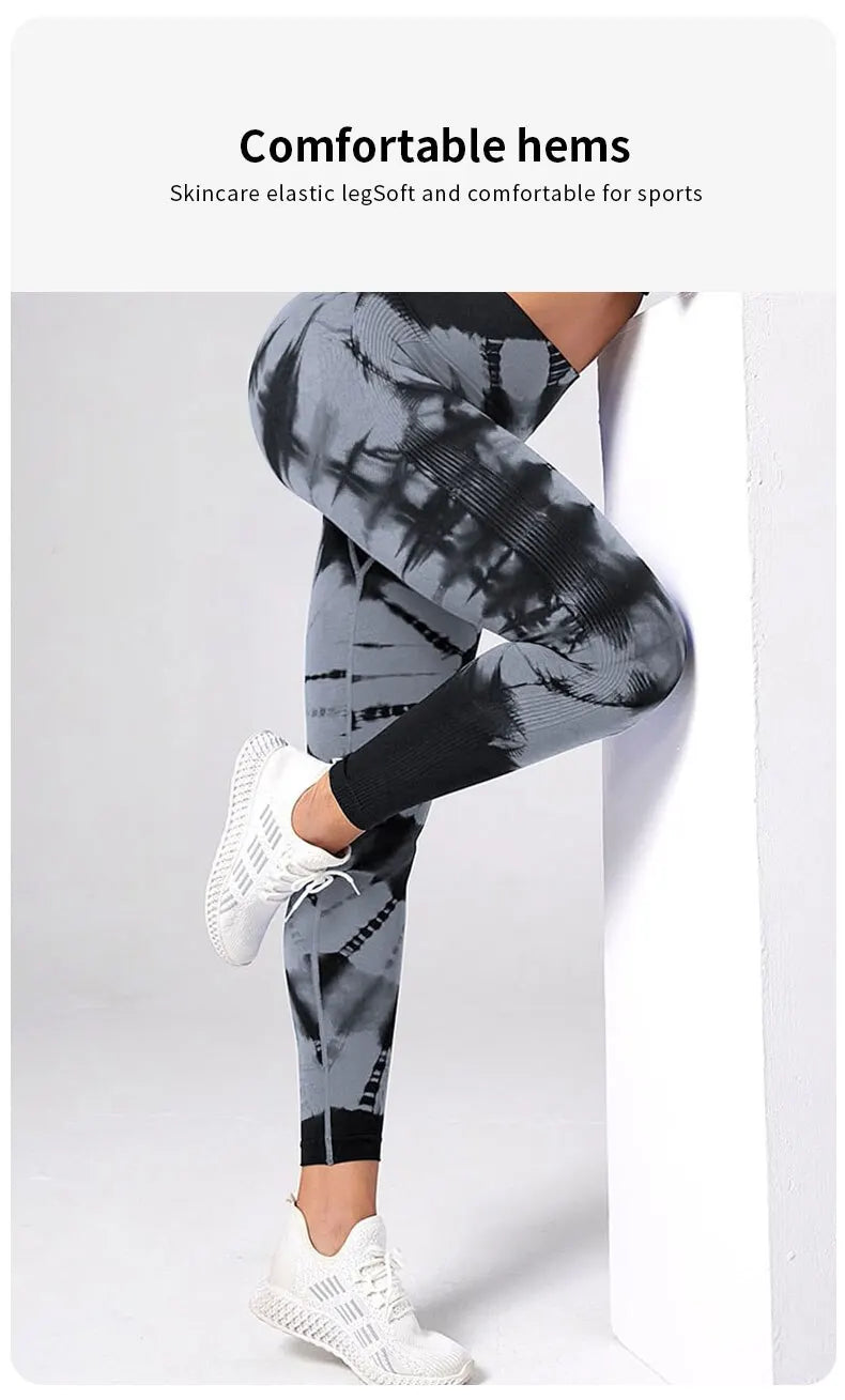 Mallas deportivas sin costuras para mujer, pantalones de Yoga de cintura alta, efecto Tie Dye, para entrenamiento, realce de glúteos, para gimnasio