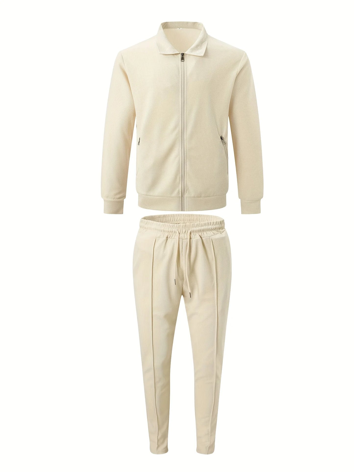 Chaqueta ajustada con bolsillo de cremallera para hombre, ropa deportiva de manga larga, conjunto de chaqueta de cárdigan, pantalones largos, elegante, conjunto de dos piezas