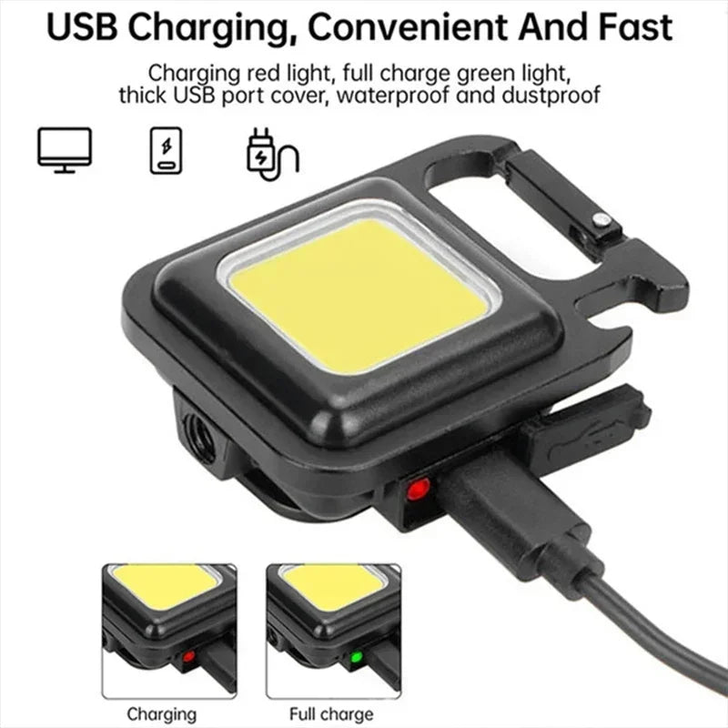 Llavero con luz Mini linterna multifuncional para acampar, LED recargable por USB, portátil, brillante, COB, Clip de bolsillo, linterna para trabajo al aire libre