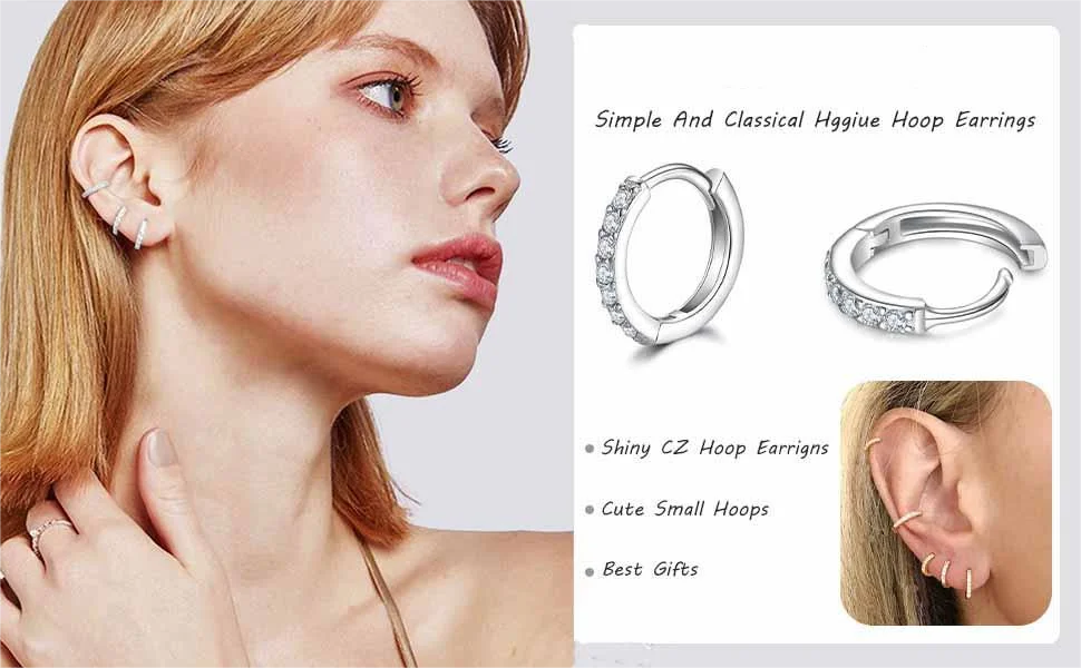 Pendientes de aro pequeños de Plata de Ley 925 con circonita, Huggie, chapado en oro de 14 quilates, Piercing para cartílago, pendientes pequeños para mujeres y hombres