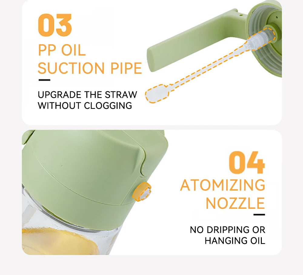 Botella vacía de aceite de 500mL, pulverizador y vertedor 2 en 1, contenedor de aceite de plástico, dispensador de aceite de cocina, vaporizador, vinagrera para acampar y barbacoa