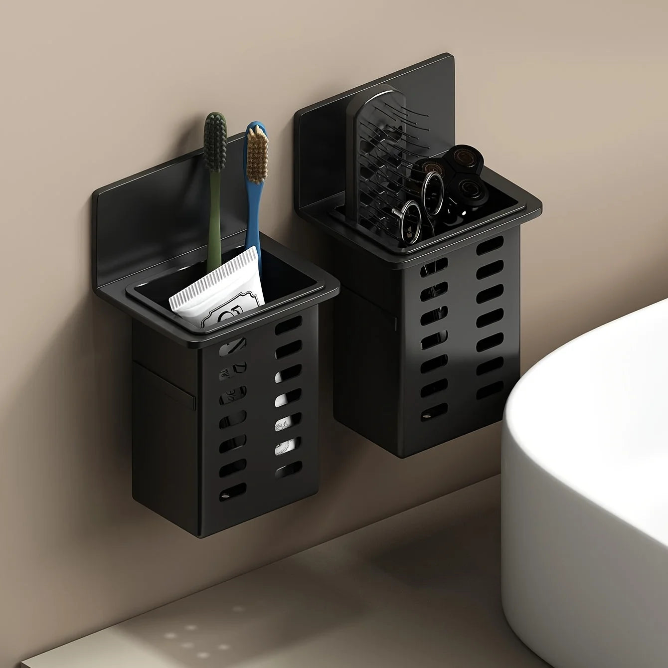 1 soporte funcional para cepillos de dientes para baño, estante de almacenamiento para cepillos de dientes montado en la pared, estante de almacenamiento para el baño