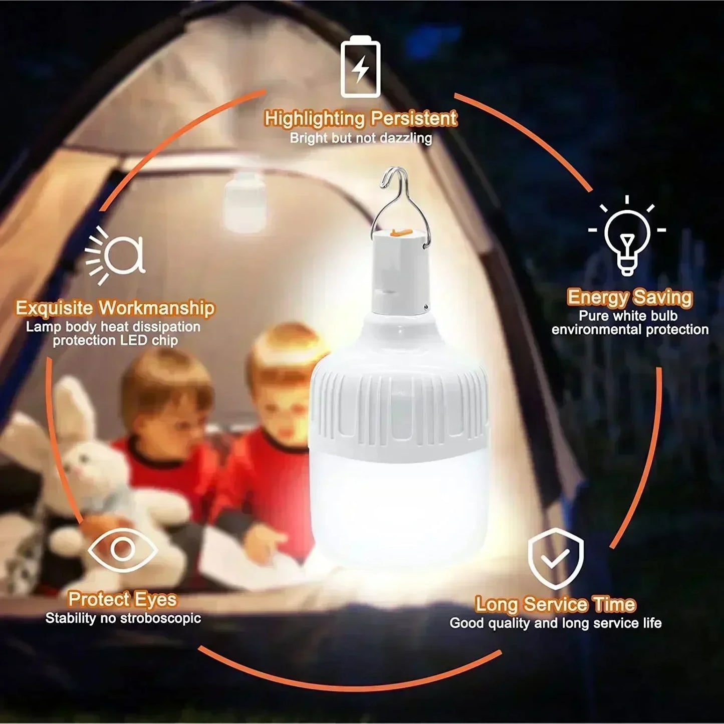 Luz de emergencia de 60W, suministros para acampar al aire libre, Edc, bombilla LED recargable por USB para exteriores, linterna para senderismo, entretenimiento deportivo