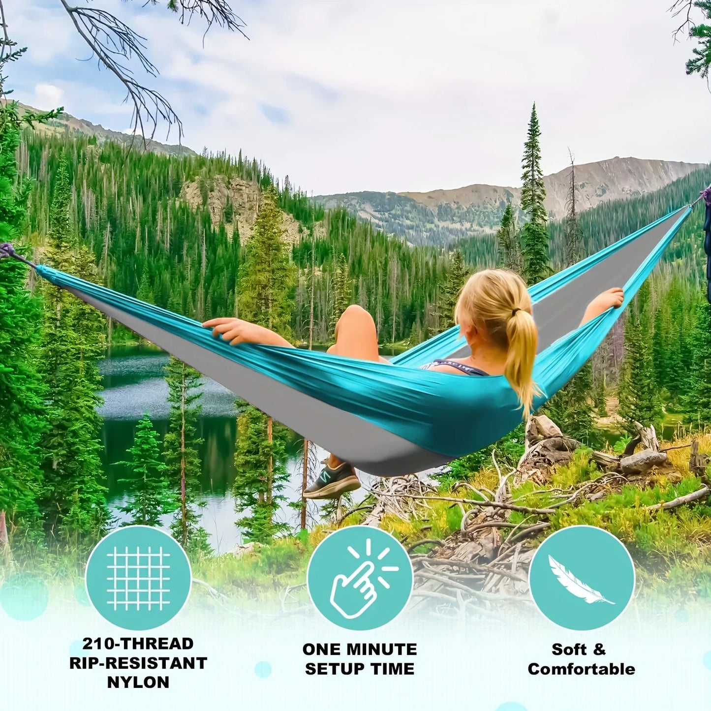Hamaca para acampar al aire libre de 270cm, tela de paracaídas de nailon, cama colgante portátil para una sola persona, hamaca para acampar, senderismo y jardín