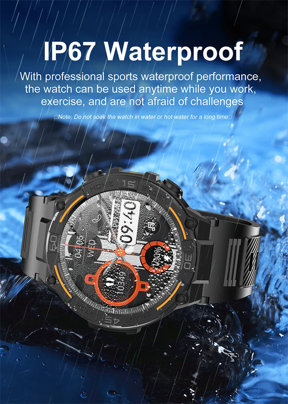 Reloj inteligente militar para hombre, dispositivo con pantalla HD de 360x360, linterna, control de la salud, resistente al agua, control del ritmo cardÃaco, llamadas BT, para Android e IOS