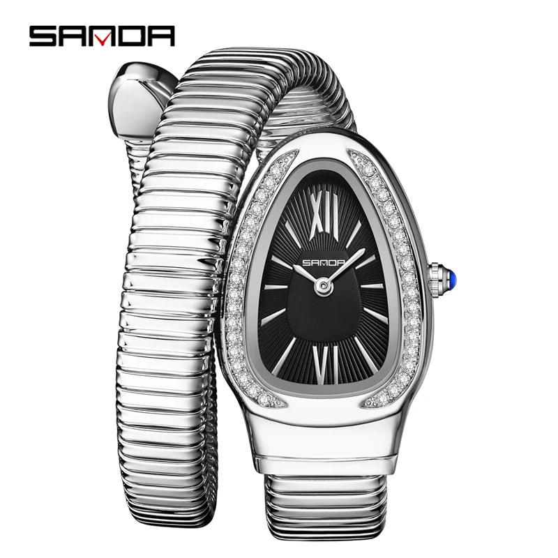 SANDA, superventas, 1151 reloj de mujer de gama alta con incrustaciones de diamantes en forma de serpiente, reloj de cuarzo de lujo ligero con temperamento Retro para mujer