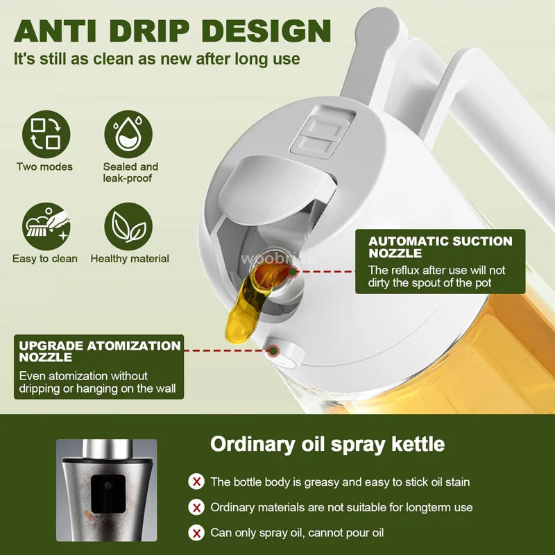 Spray 2 en 1 para botella dispensadora de aceite de oliva, diseño de mango cómodo para barbacoa, sartén de aire, horno, Camping