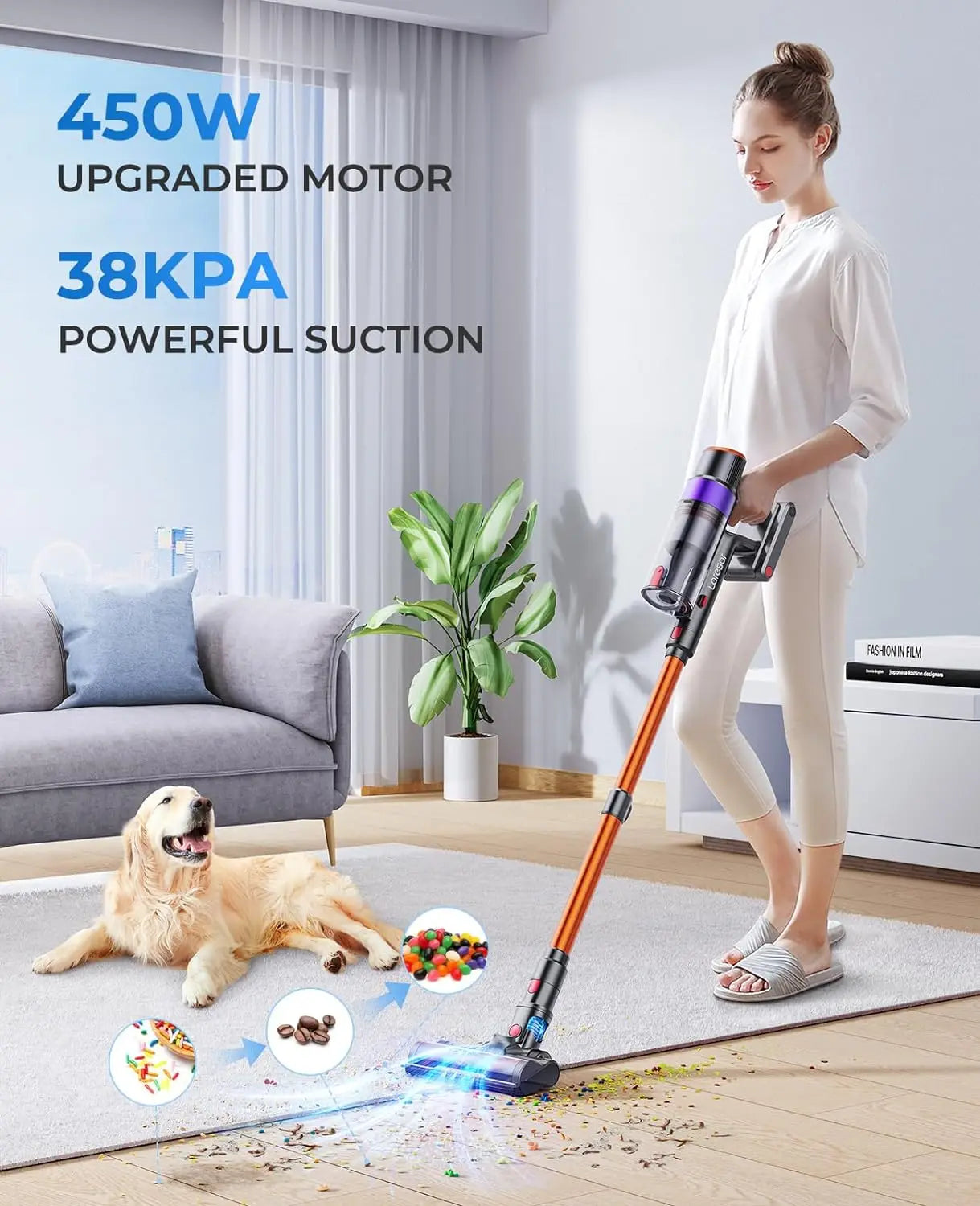 Aspiradora inalámbrica Laresar Elite 8, electrodoméstico de mano, 450W, potente pantalla táctil inteligente para el hogar, batería desmontable de 55 minutos