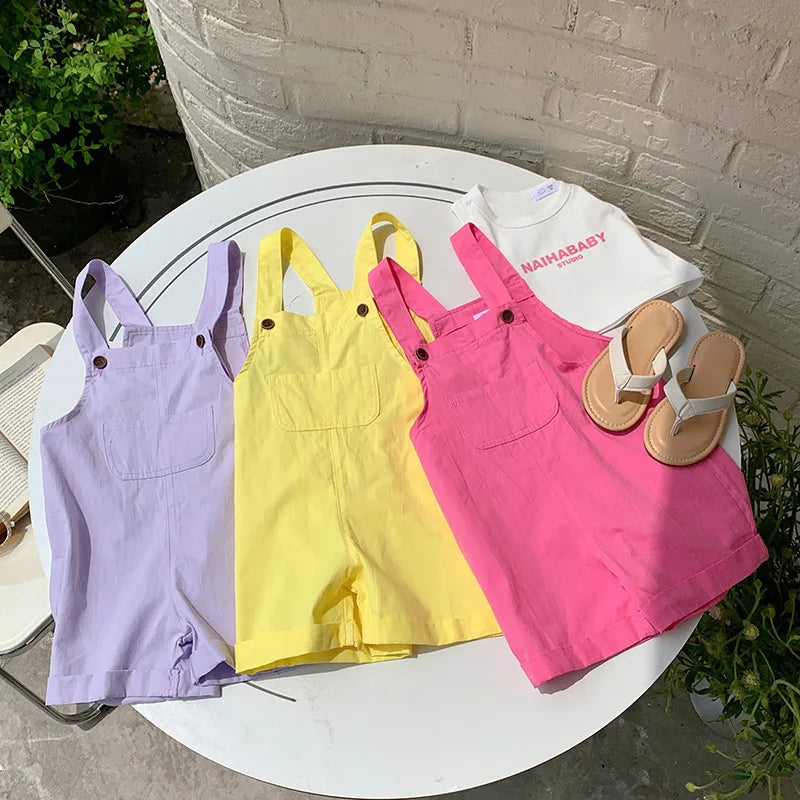 Lindo bebé niños general bebés y niñas pantalones casuales coreanos mono de disfraz de Color caramelo