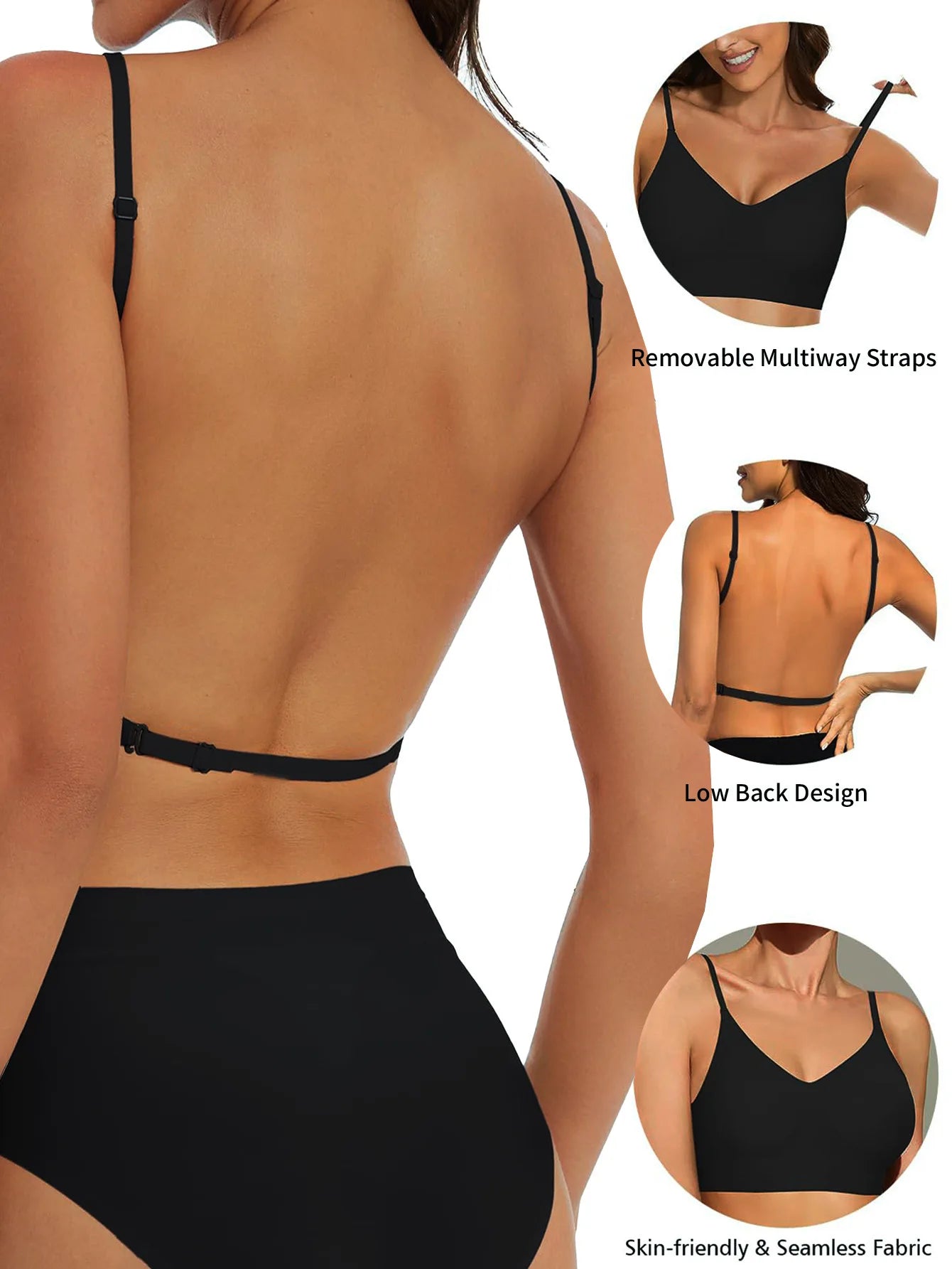 Sujetador Invisible para mujer, sujetadores con escote en U profundo, Top sin espalda para vestidos, lencería Sexy con correa transparente, ropa interior push-up sin tirantes