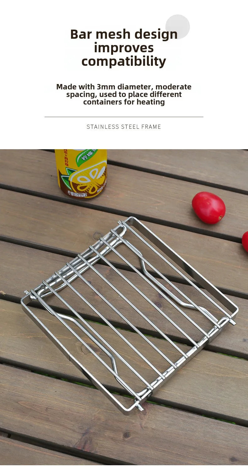 Parrilla plegable para fogata, portátil, multifuncional, de acero inoxidable, resistente a la corrosión a altas temperaturas, para acampar al aire libre