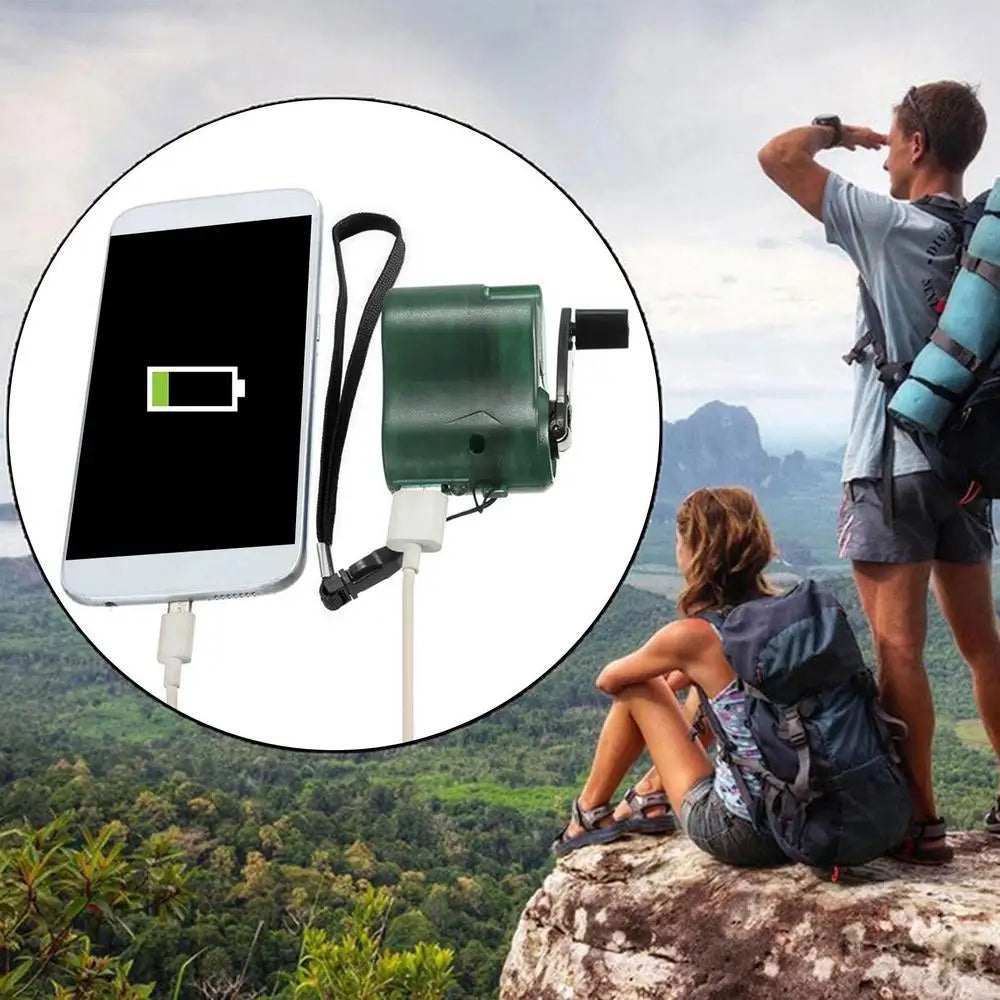 Cargador de emergencia portátil USB de 5V para teléfono móvil, manivela de potencia D ynamo para acampar al aire libre, cargador de viaje con luz Led
