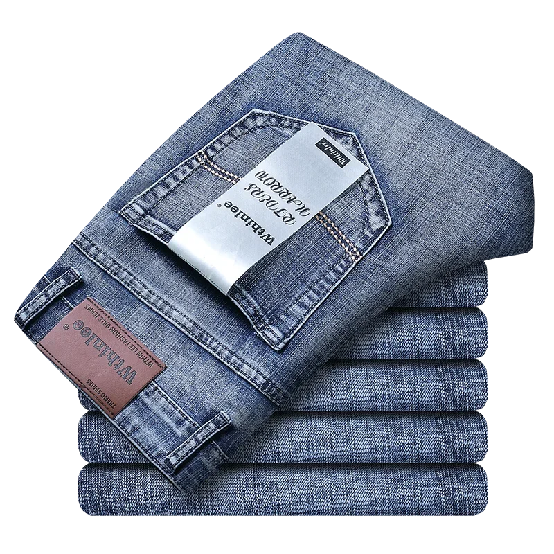 Wthinlee, nuevos pantalones vaqueros de negocios para hombres, pantalones vaqueros informales rectos elásticos a la moda, pantalones vaqueros clásicos azules y negros para trabajo, ropa de marca masculina