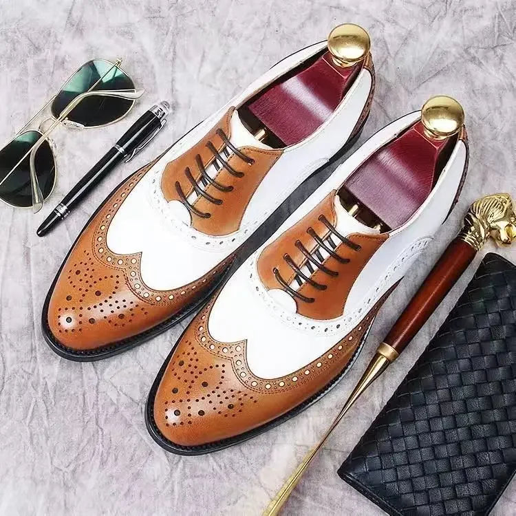 Zapatos de vestir para hombre de colores mezclados, zapatos de cuero Retro para hombre, calzado barroco de negocios para hombre, calzado Oxford informal para hombre Erkek Ayakkabı