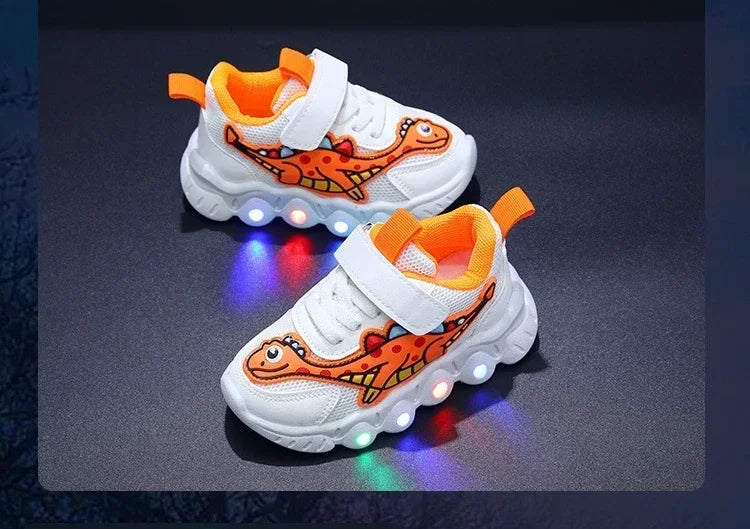 Zapatillas de deporte informales con dibujos animados para niños y niñas, zapatos de iluminación transpirables con malla LED, zapatos iluminados para bebés
