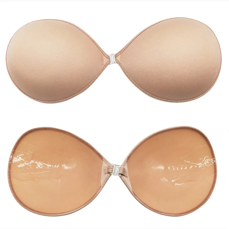 Sujetador Push Up Invisible para mujer, autoadhesivo de silicona, cierre frontal, piel negra pegajosa, sin espalda, sin tirantes, sin costuras
